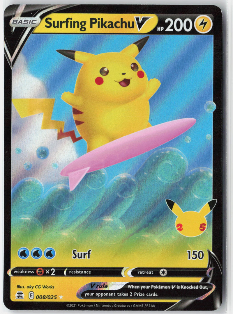 Load image into Gallery viewer, Surfing Pikachu V #008/025 Ultra Rare Celebrations 2021 NM

