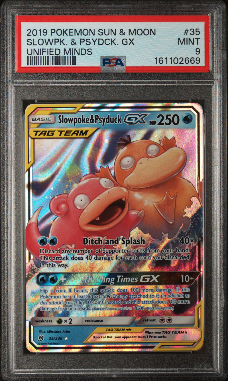Load image into Gallery viewer, Slowpoke &amp; Psyduck GX #35/236 Ultra Rare Unified Minds 2019 PSA 9
