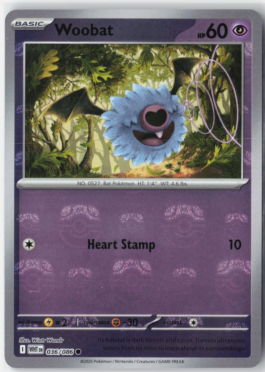 Woobat #036/086 Master Ball Reverse Holo White Flare 2025 NM