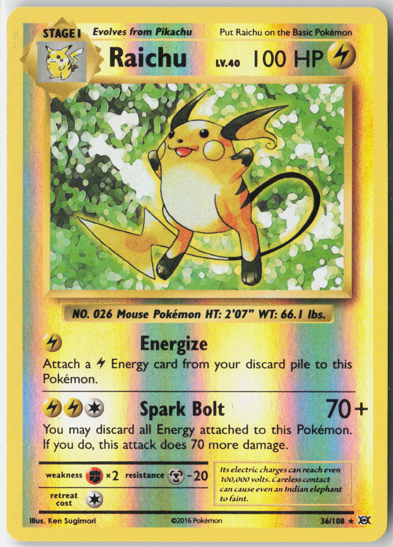 Load image into Gallery viewer, Raichu #36/108 Reverse Holo Evolutions 2016 NM
