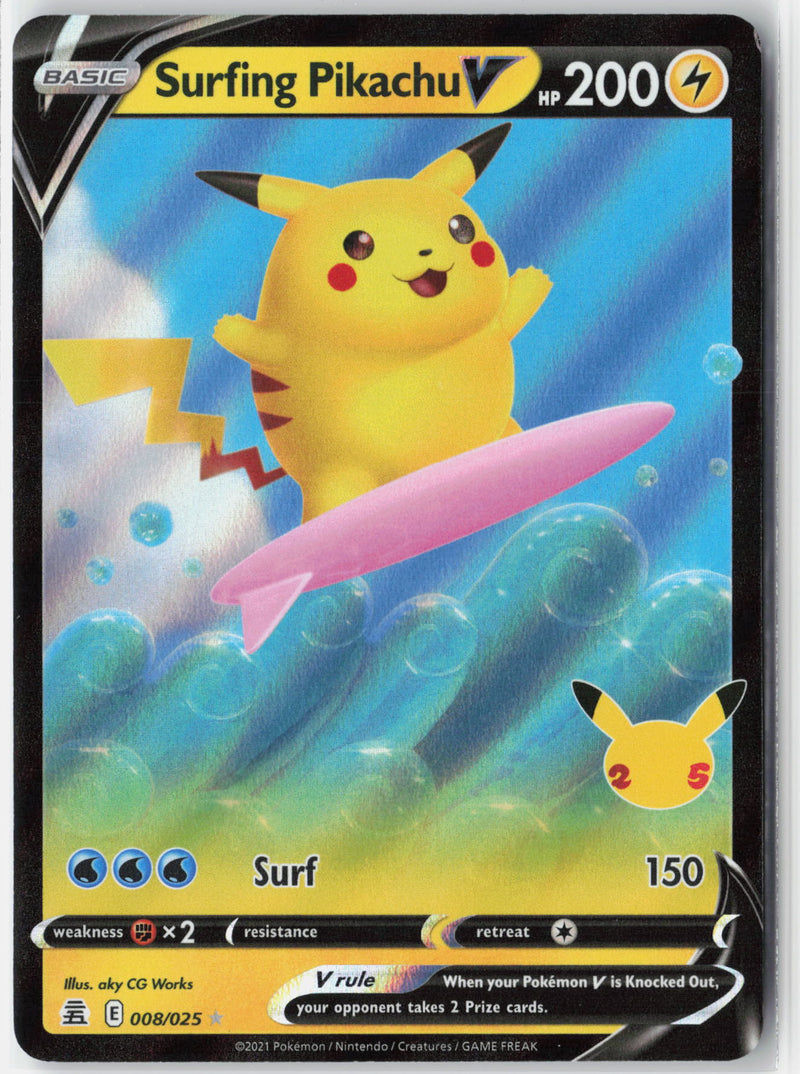 Load image into Gallery viewer, Surfing Pikachu V #008/025 Ultra Rare Celebrations 2021 NM
