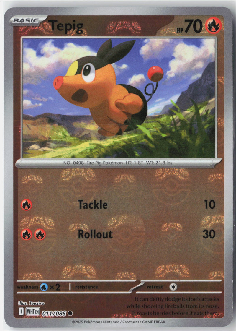 Load image into Gallery viewer, Tepig #011/086 Master Ball Reverse Holo White Flare 2025 NM
