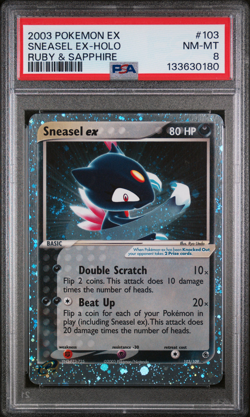 Load image into Gallery viewer, Sneasel ex #103/109 Ultra Rare EX Ruby &amp; Sapphire 2003 PSA 8
