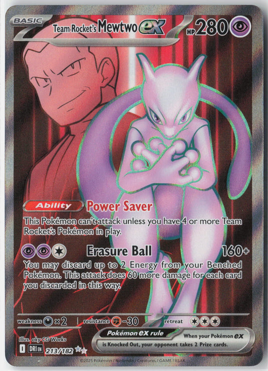 Team Rocket's Mewtwo ex #213/182 Ultra Rare Destined Rivals 2025 NM