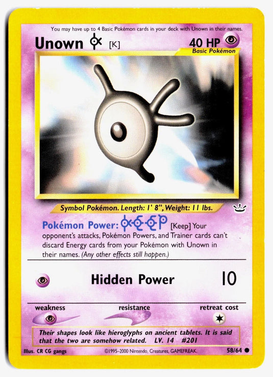 Unown K #58/64 Neo Revelation Unlimited 2001 MP