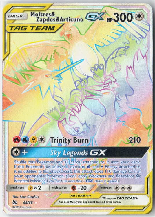 Moltres & Zapdos & Articuno GX #69/68 Rainbow Rare Hidden Fates 2019 NM