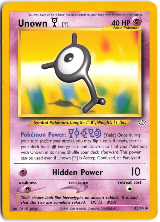 Unown Y #40/64 Neo Revelation Unlimited 2001 MP