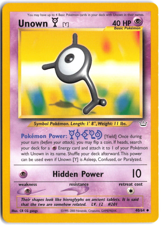 Unown Y #40/64 Neo Revelation Unlimited 2001 NM