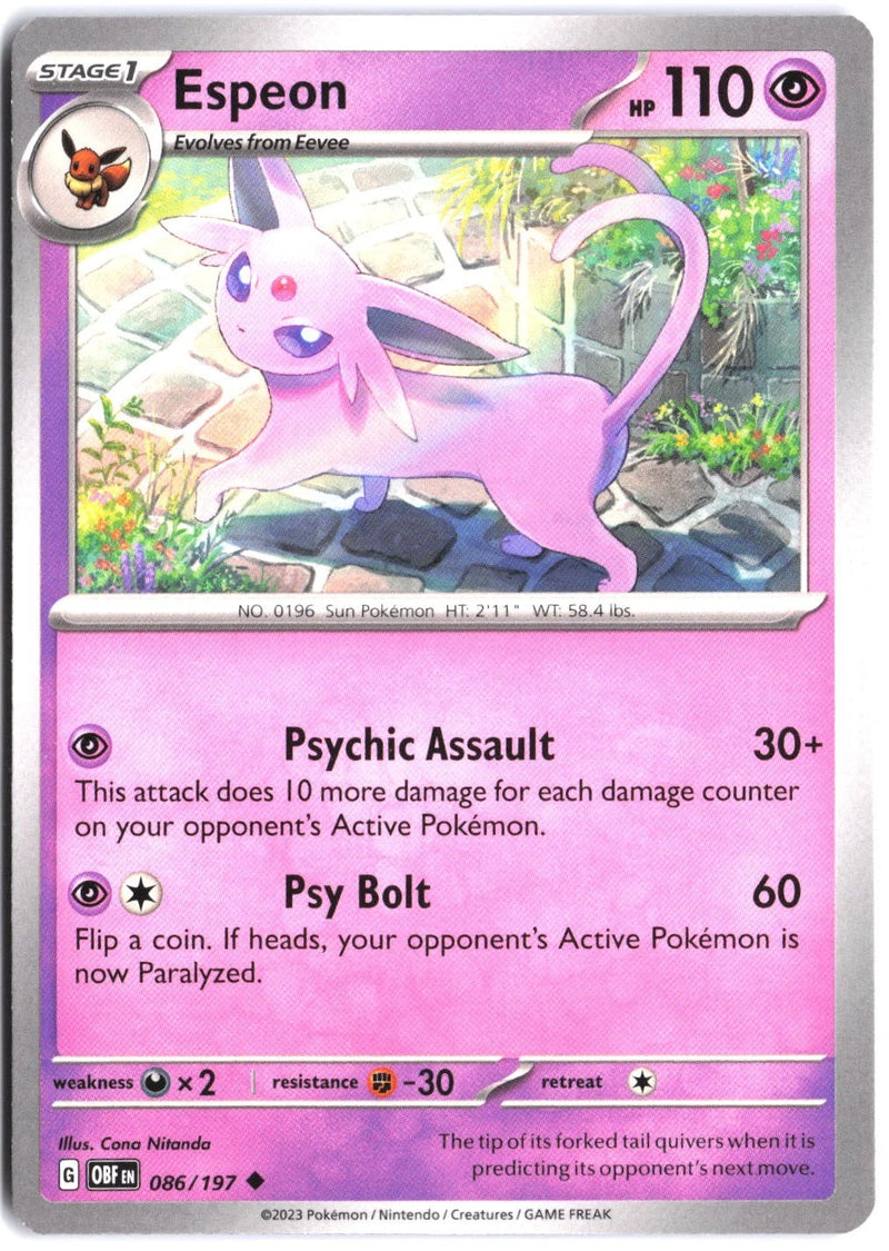 Load image into Gallery viewer, Espeon #086/197 Obsidian Flames 2023 NM

