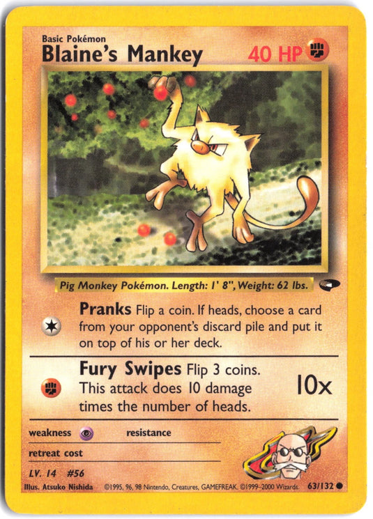 Blaine's Mankey #63/132 Gym Challenge Unlimited 2000 MP