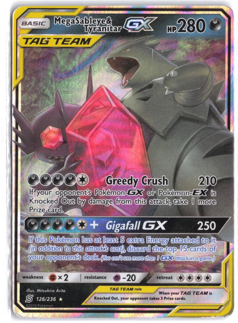 Load image into Gallery viewer, Mega Sableye &amp; Tyranitar GX #126/236 Unified Minds 2019 MP
